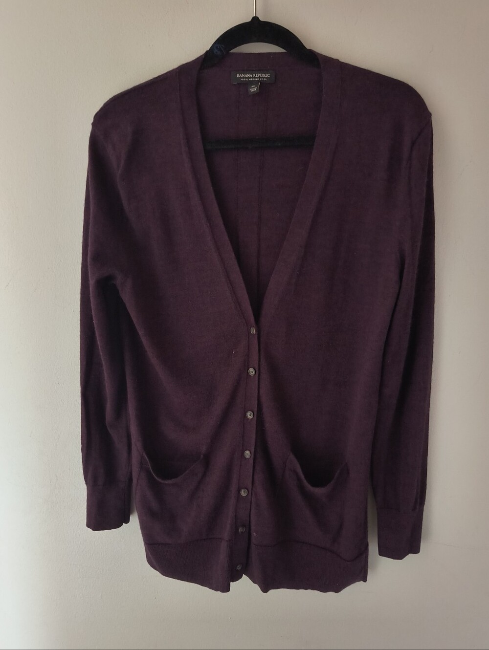 Banana Republic Dark Purple Merino Cardigan Sweater Size Medium